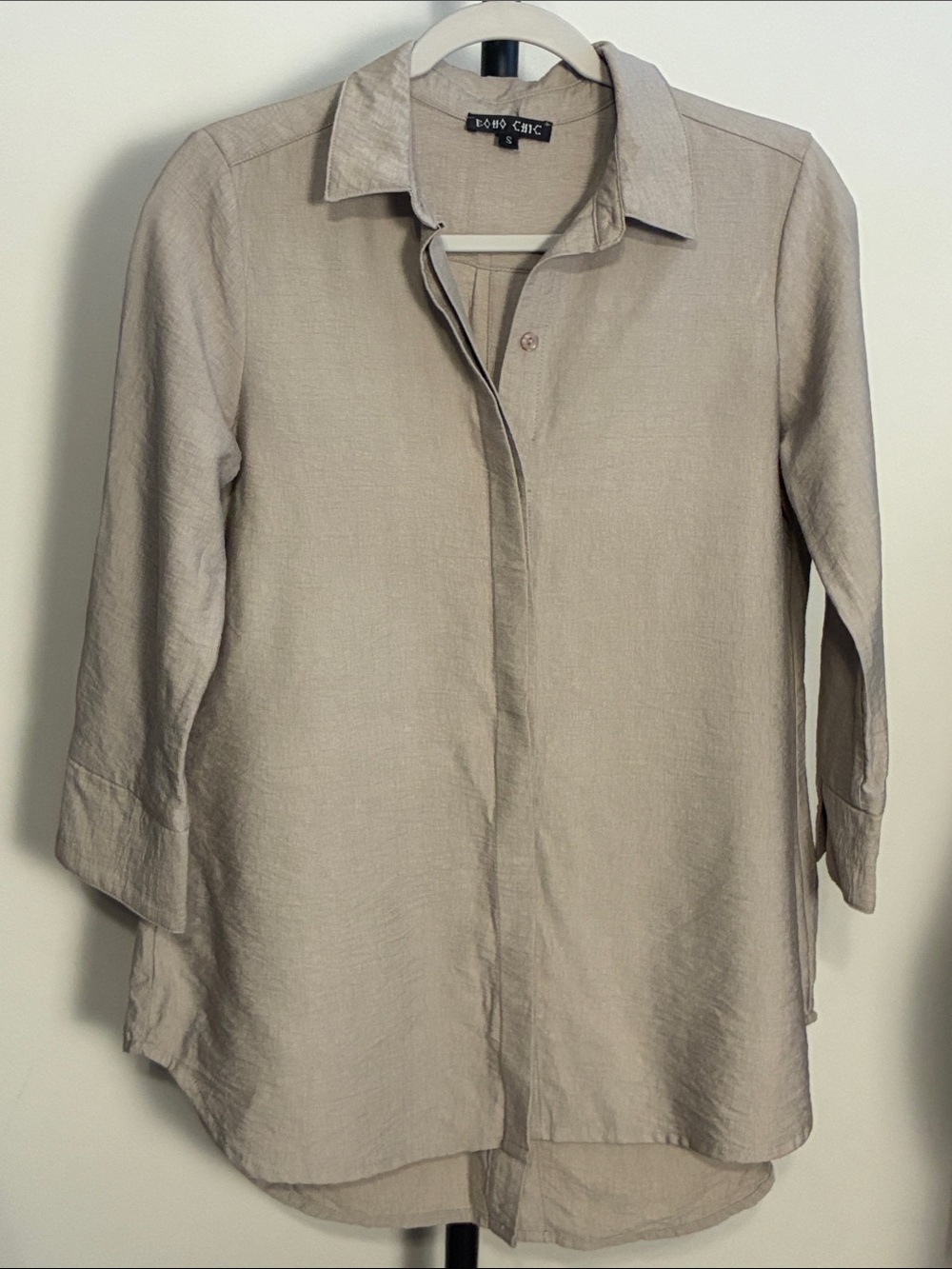 Boho Chic Button Down Shirt Beige Tan Size Small